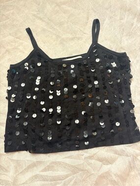 Joseph Black Sequin Spaghetti Strap Crop Top